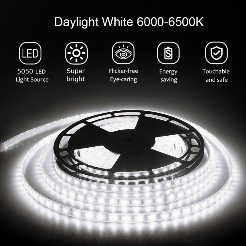 32.8ft LED Strip Lights Daylight White Waterproof IP67 6000K 24V